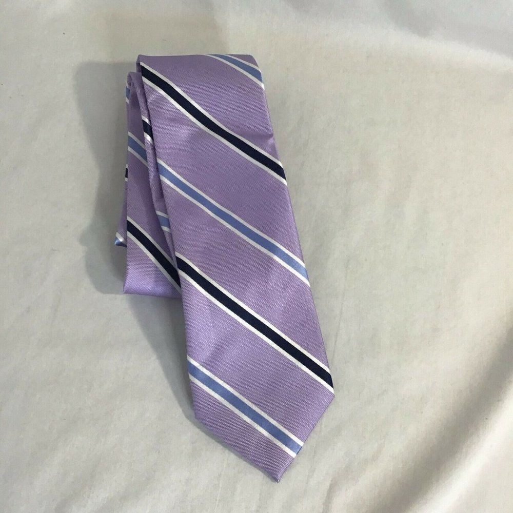 New Club Room Wyatt Stripe Neck Tie Silk Poly Purple Polo Men's OS